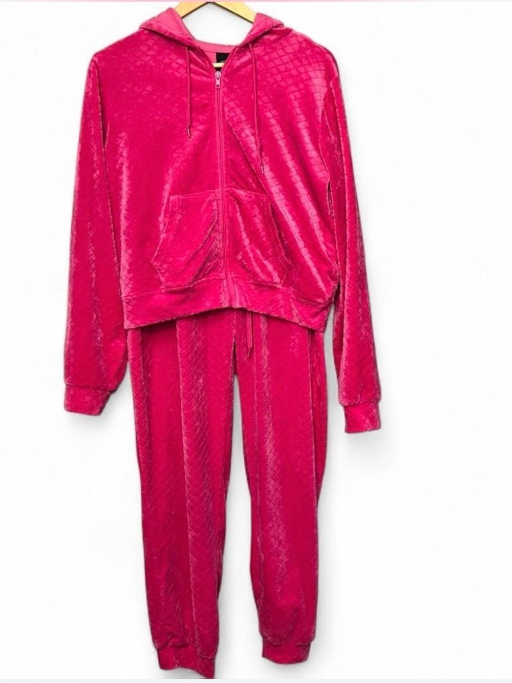 Y2K Barbiecore Velvet Velour Hot Pink Quilted Comfy Cozy Tracksuit Size Large